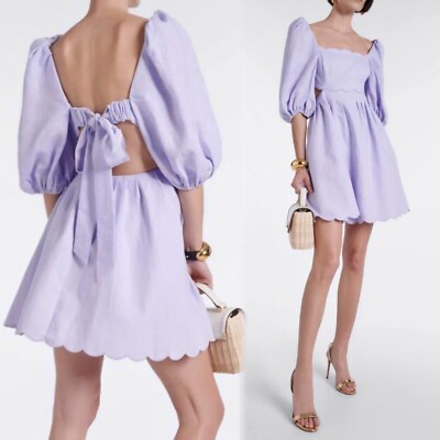 NEW $750 Zimmermann Natura Halliday Scallop Open Back Lilac Linen