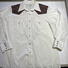 WOW Vtg 70s Lee Western Pearl Snap Longsleeve Shirt Sz L Embroidered Cat Tail