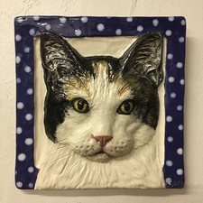Shorthair Cat Ceramic portrait 3d tile bas-RELIEF Handmade Sondra Alexander Art