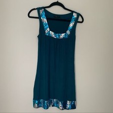 Express Mini Dress Women's XS blue Sequin Trim Sleeveless Tunic Short Dress