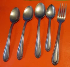 LOT OF 5 Rogers FANCY Beaded Stainless Korea Dinner Fork AND spoons
