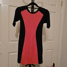 Zara Woman Fits XS-S Black Pink Curve Accent Bodycon Mini Pencil Dress Blouse