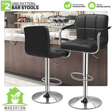 Black 2x Adjustable Leather Swivel Bar Stool Counter Height Pub Chair w/Armrest
