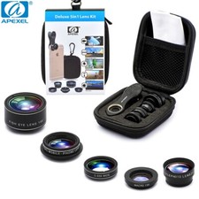 APEXEL 5in1 Phone Camera Lens Kit Macro Wide Angle for iPhone Android Smartphone
