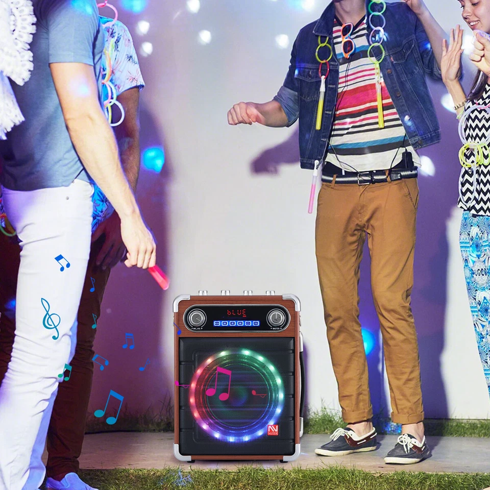 6.5in Portable Bluetooth Speaker Party Karaoke Machine w/ 2 Wireless Mic LED TWS - Image 2 of 4