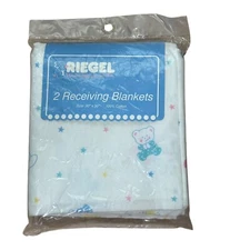 Vtg NEW NOS 2 Pack Riegel Receiving Blankets Baby Bears 30x30 USA Made Cotton
