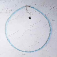 2mm Blue Aquamarine Beads Choker Healing Delicate Crystal Women's Necklace