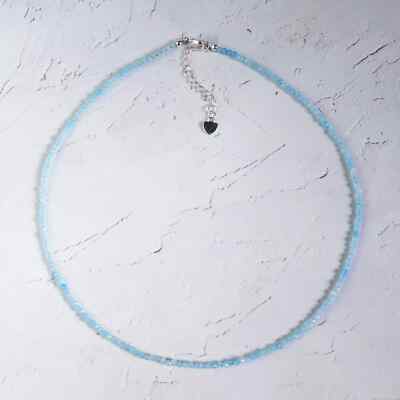 2mm Blue Aquamarine Beads Choker Healing Delicate Crystal Women's Necklace