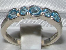 English 925 Sterling Silver Natural Blue Topaz Contemporary Style Eternity Ring