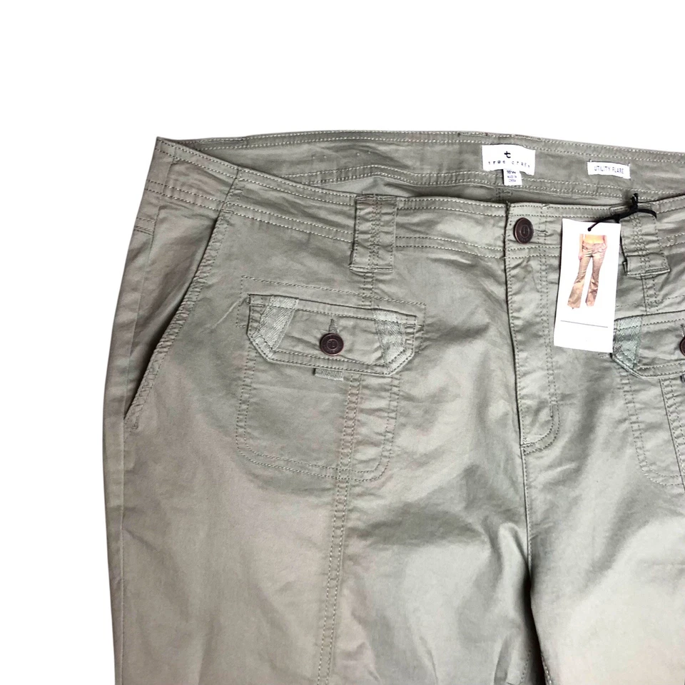 Womens Size 16 Khaki Utility Cargo Flare Leg Pants High Rise Stretch Y2K NEW - Image 2 of 4