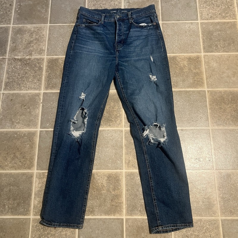 Old Navy Womens Jeans Extra High Rise Sky Hi Straight Button Fly Distressed 12