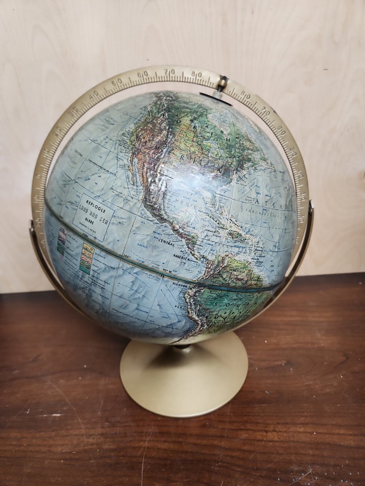 VINTAGE Replogle Land and Sea Globe 12" Diameter Raised Relief with USSR 1970’s