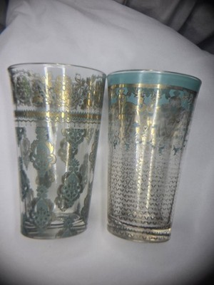Set of 2 Patina Vie Luce Del Sole Tall Glasses 18K Gold Filigree Turquoise 16 OZ