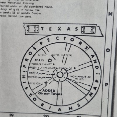 Map of Texas, Ghost Towns, Buried Treasures, 1965, Unexplored Cavern's