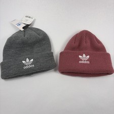 2-adidas Originals Trefoil Beanie Gray  Pink Skull Cap Winter Hat One Size-NEW