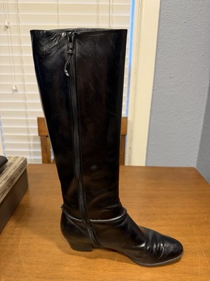 Salvatore Ferragamo Vintage Tall Boots Womens 8.5 B Black Leather