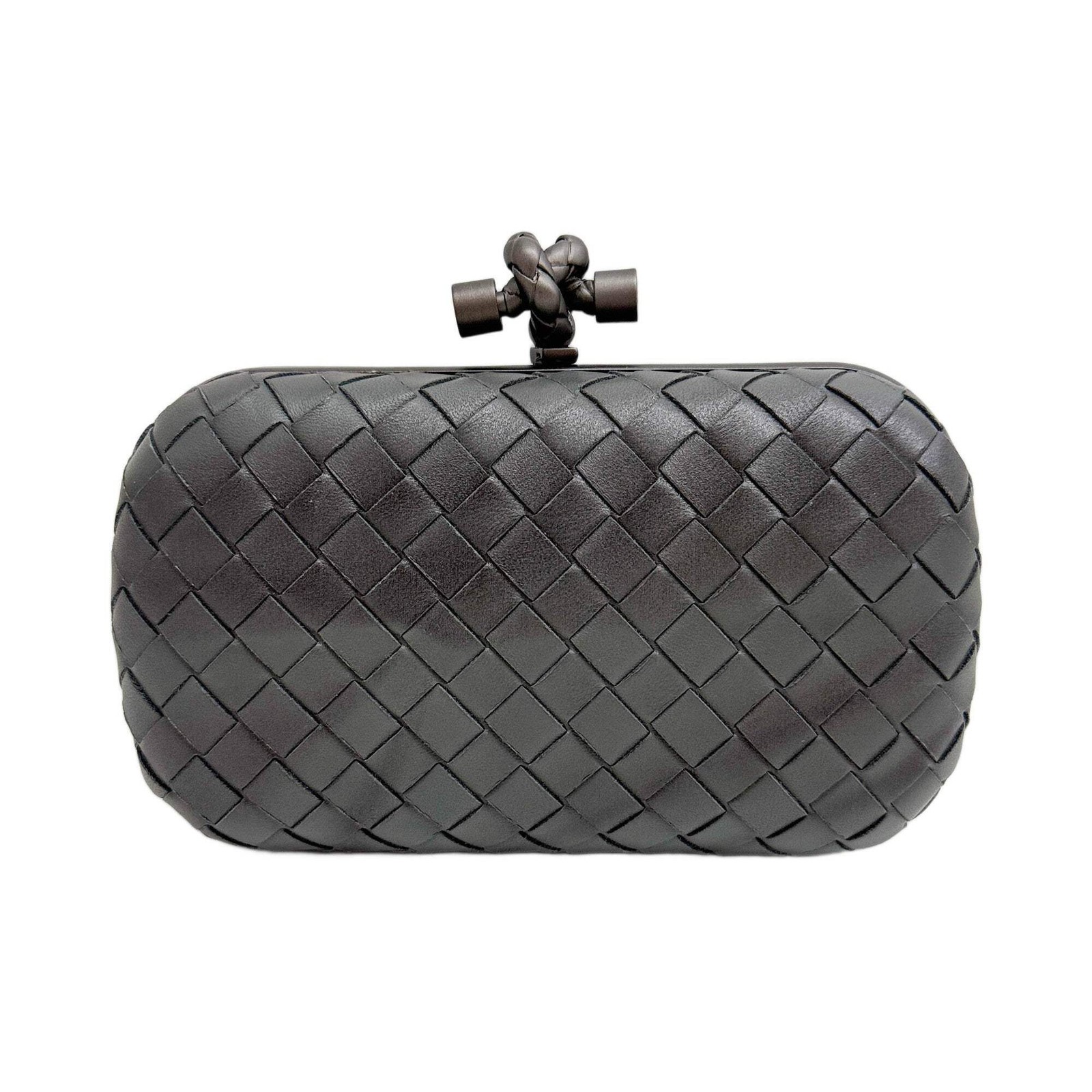 BOTTEGA VENETA Knot Intrecciato Steel Grey Leather Clutch Bag