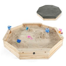 Wooden Large Sandbox with Cover - Outdoor Octagon Sand Box for Kids, Toddler ...
