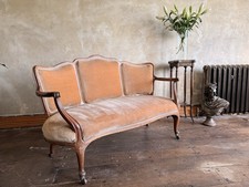 Antique Terricotta Velvet Inlaid Louis XV Continental Chaise Longue Sofa Daybed