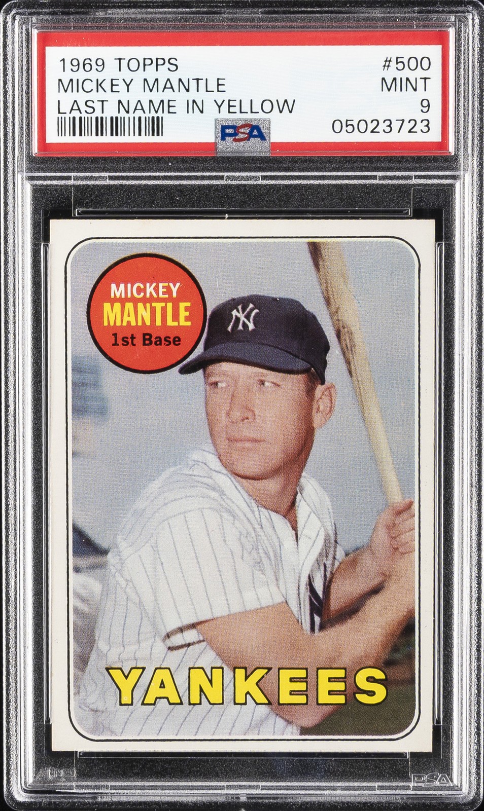 1969 TOPPS LAST NAME IN YELLOW #500 MICKEY MANTLE PSA 9