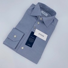 Eton Dress Shirt Mens S 15 - 38 Blue Textured Twill Slim Fit Business Button Up