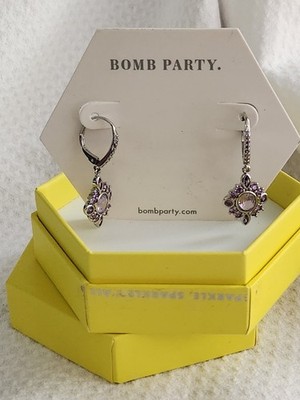 Ring Bomb Party 'Make A Wish' Lab Created Amethyst Earrings Rhodium Plating