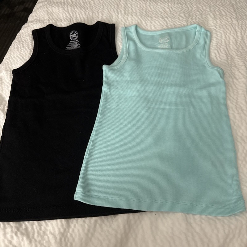 2 Girls Tank Tops Black, Aqua Ribbed Size S 6-6x