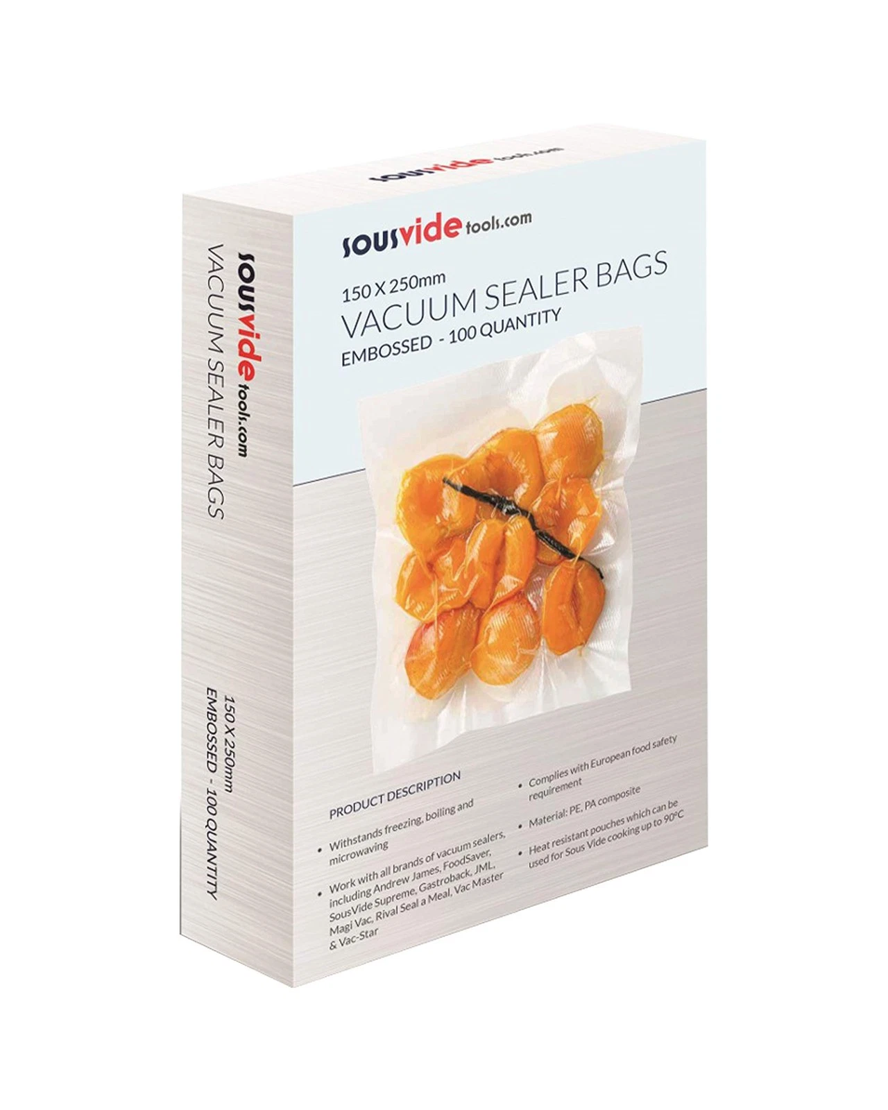 SousVideTools | Vacuum Sealer Bags | Pack of 100 | 150mm x 250mm, Embossed