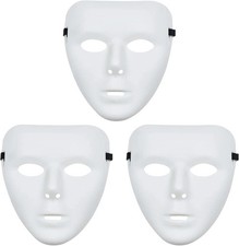 3 Pcs Halloween Mask,White Blank Full Face Plastic Plain Masks for White