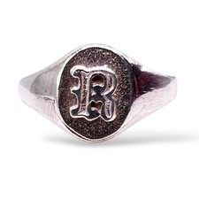Initial Letter R Signet 925 Sterling Silver Child Baby Ring Size 3 - 3.25