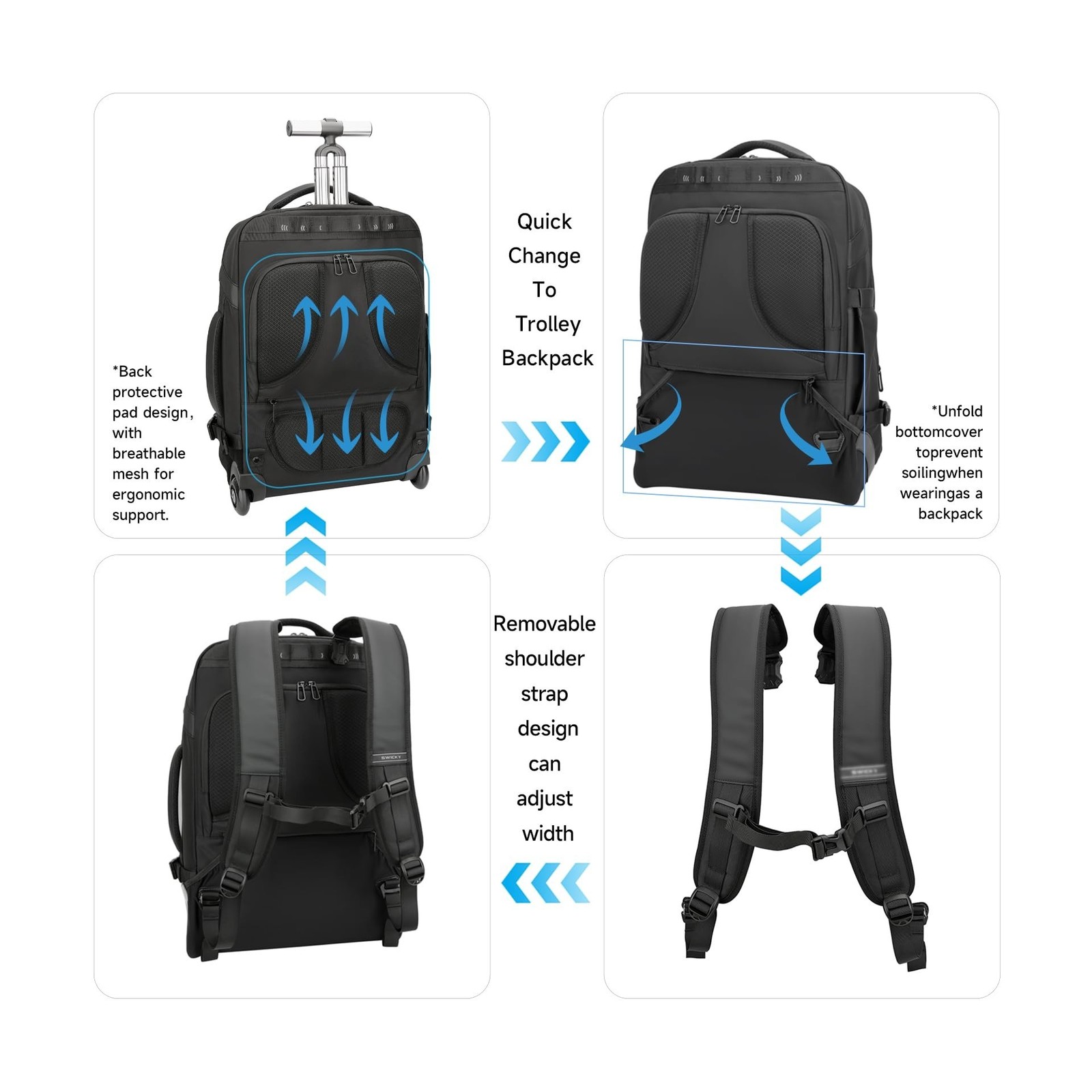 Rolling Backpack,travel backpack with wheels,Water Resistant carry on luggage...