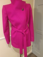 Ted Baker Coat Wrap Coat Size 2 Coat Wool Blend Pink Fuchsia  Uk 10 vgc 