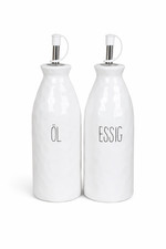 Ölspender und Essigspender Set Keramik  2-teilig modern mit Ausgießer 7x7x22 cm