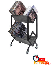 2-Tier Rolling Vinyl Record Storage Cart LP Holder with Dividers Gray