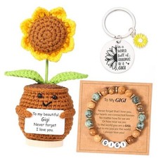 Gifts for Grandma, Sunflower Crochet Decor, Natural Stone Adjustable Gigi