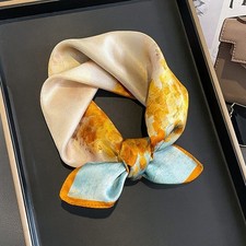 100 Mulberry Silk 20'' Small Scarf Women Neckerchief Wrap Yellow Oil Painting