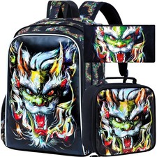 KLFVB 3PCS Boys Bookbag, 17" Kids Backpack and Lunch Box, Water Resistant Tee...