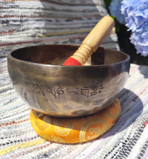 Hand Hammered Tibetan Full Moon Singing Bowl Set with Wooden Mallet and Cushion
