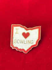 I Heart Love Bowling Ohio State Shape Cloisonne Enamel Lapel Pin 1"