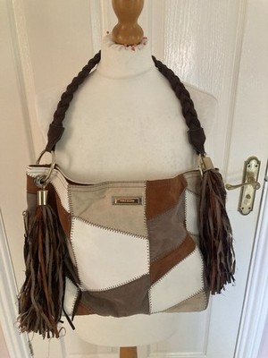 SCHÖNE RIVER ISLAND SCHULTERTASCHE KUNST PATCHWORK LEDER Y2K GEFLOCHTEN RIEMEN