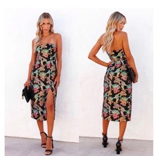 OLIA CLOTHING Ganni Jacquard Strapless Midi Dress Black Multi Large