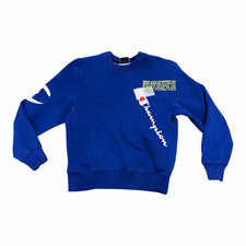 Champion Mens Blue Graphic Logo Crewneck Flee...