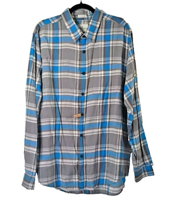 American Eagle Seriously Soft Men's Flannel Shirt Size XL Grey Blue Plaid Preppy