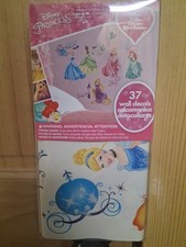 Disney Princess 37 Self Adhesive Peel  Stick Wall Decals Glitter Reusable NEW