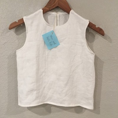 Tank Top 100% Linen Girl M 7/8 Shirt White Preppy Mom and Pop's Kids Neutral