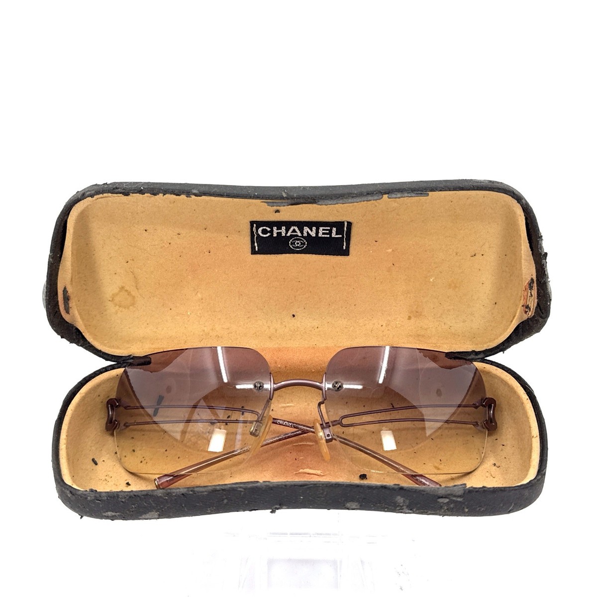Vintage CHANEL Rimless Sunglasses Gradient Lens Pink Frame w Case