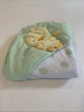 Just One Year by Carter's Light Mint Green and White Ducky Hooded Baby Towel