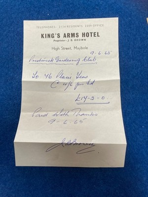 MAYBOLE KINGS ARMS SIGNED J B BROWN 1965 ACCOUNT 12/20cm