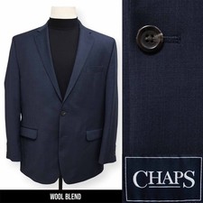 CHAPS mens solid blue WOOL BLEND sport coat suit jacket blazer 46 R