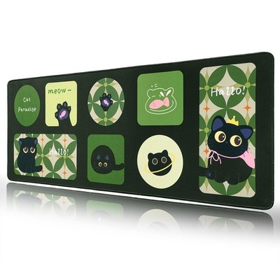 Cute Cat Green Mouse Pad Desk Mat, Aesthetic 31.5L x 11.8W inches, Black